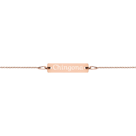 Chingona Engraved Silver Bar Chain Bracelet