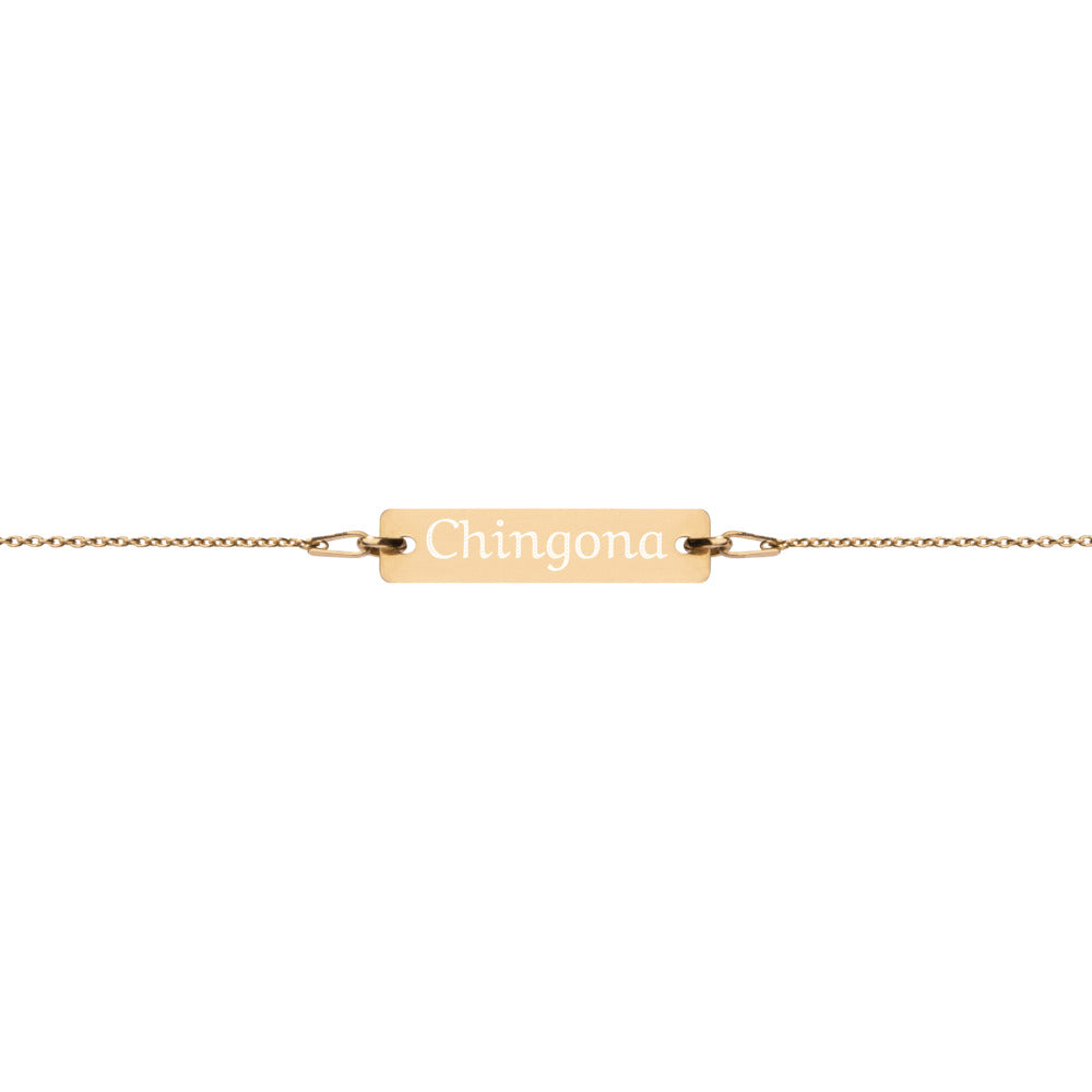 Chingona Engraved Silver Bar Chain Bracelet