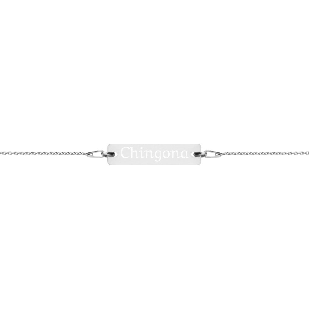 Chingona Engraved Silver Bar Chain Bracelet