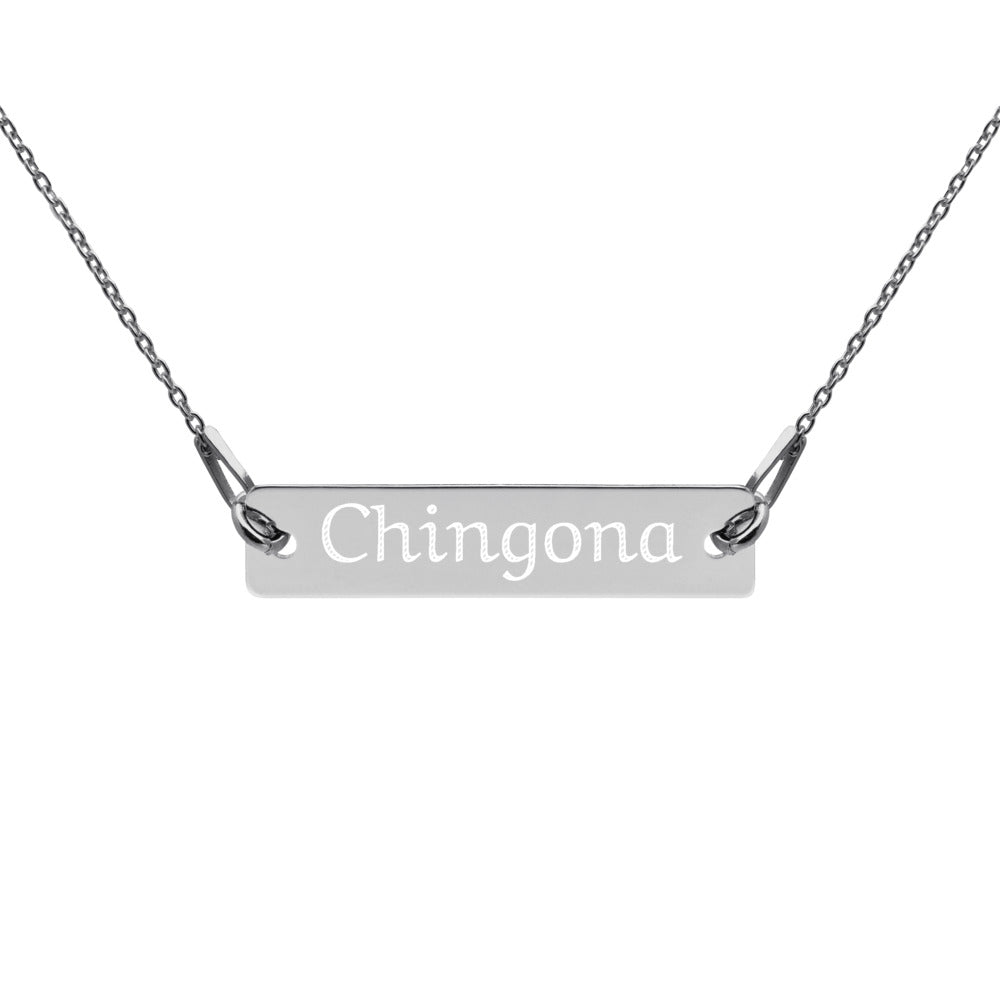 Chingona Engraved Silver Bar Chain Necklace